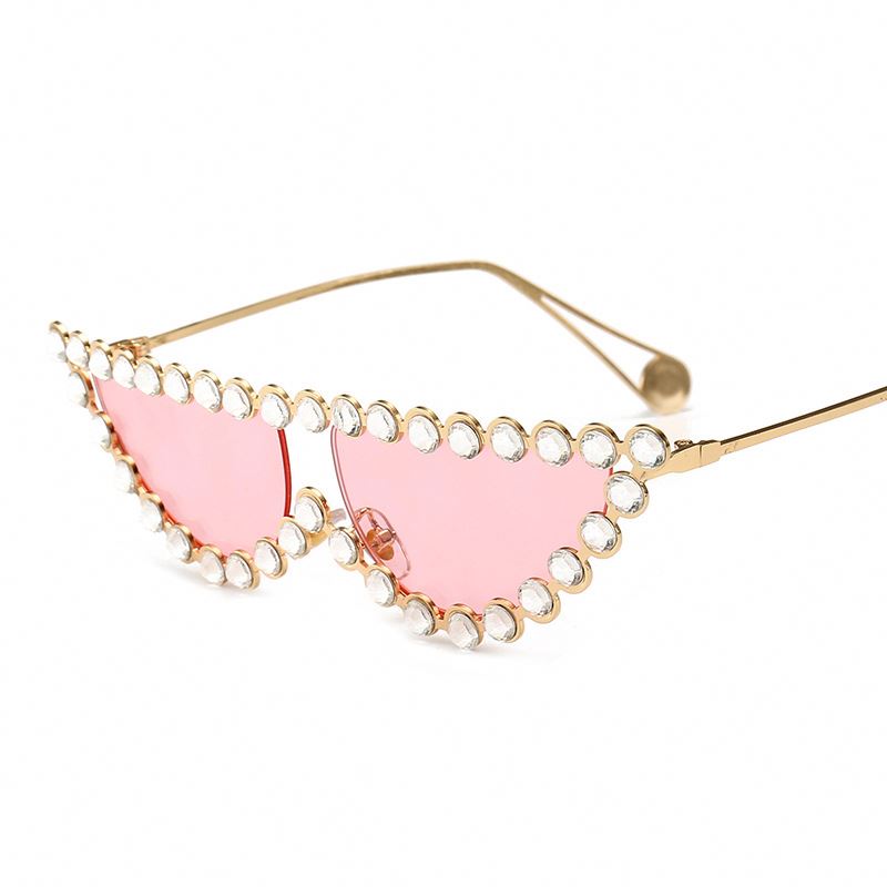Jewelry Fashion Half Frame Diamond Unisex Custom Logo Women Rhinestone Shades Sunglasses Sun Glasses